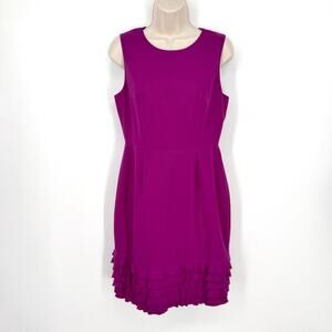 J.Crew Wool Ruffle Hem Sheath Dress Sz 8P Magenta Sleeveless Lined Zip Back